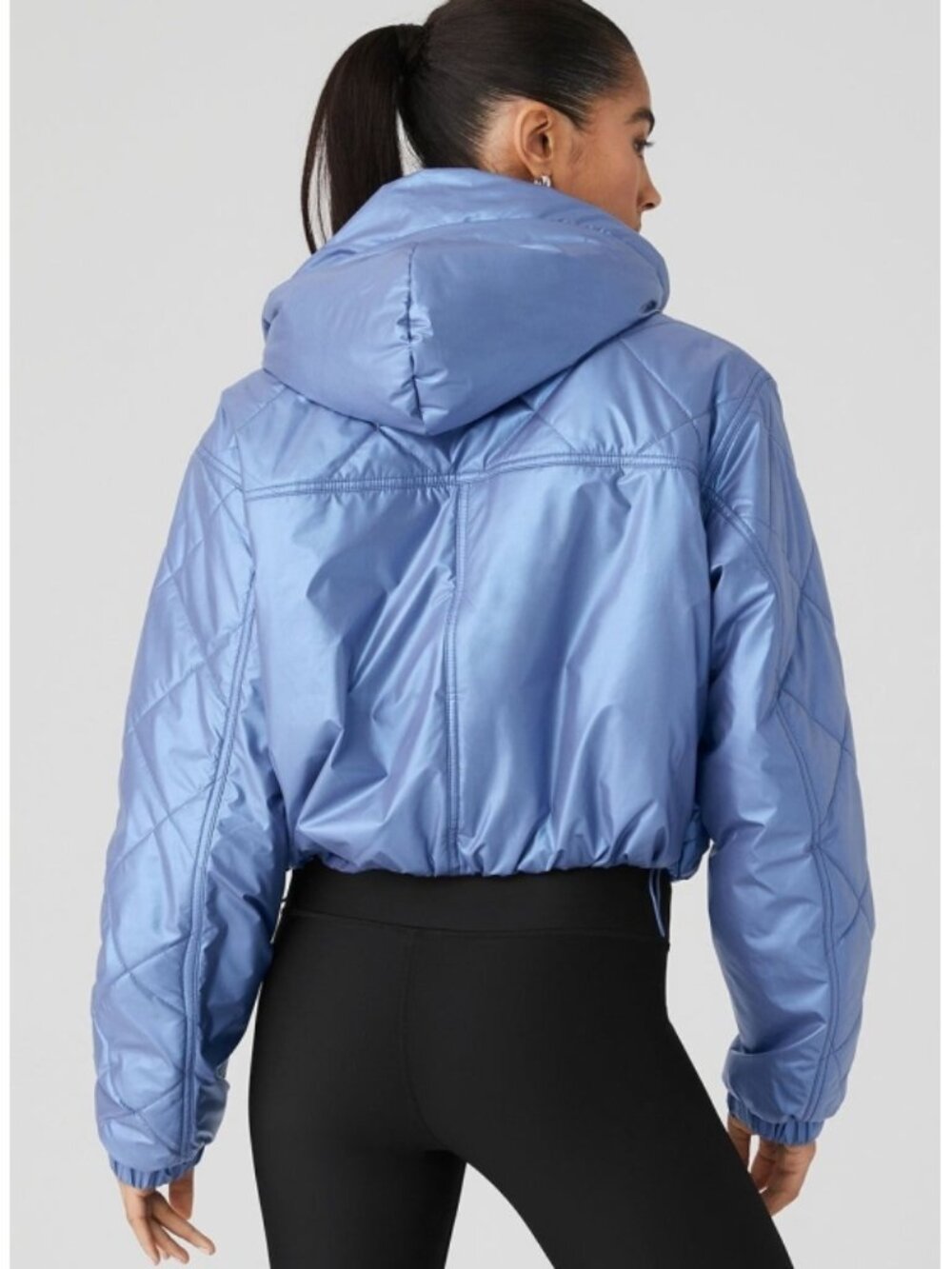 Alo Pearlized Stormy Puffer Infinity Blue Iridescent Holographic Warm Puffy Coat - Picture 2 of 14